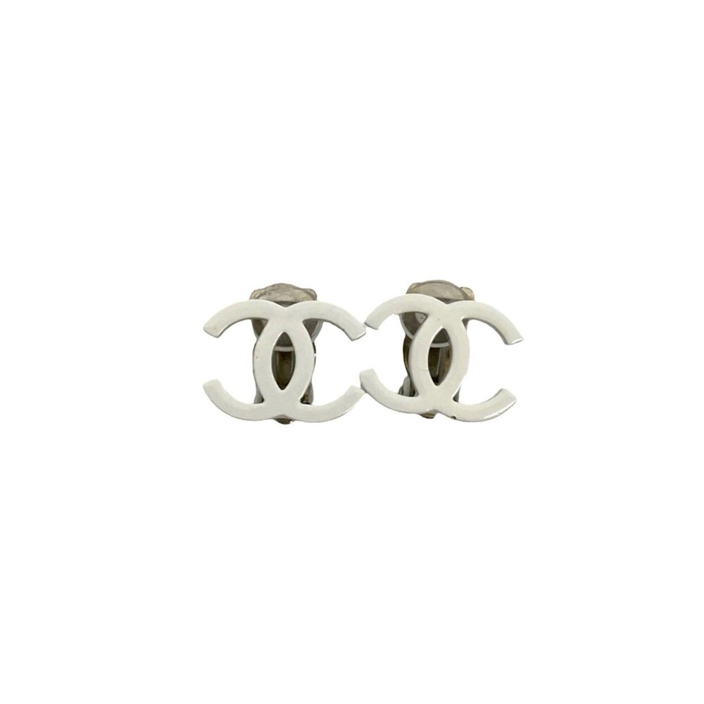 CHANEL Authentic White Logo Earrings - Picture 5 of 6